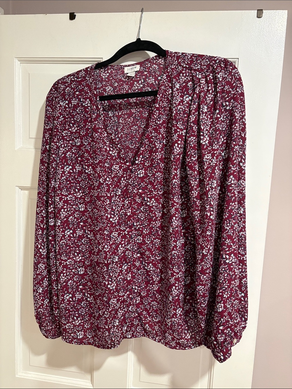 J. Crew Factory Burgundy Floral V-Neck Blouse